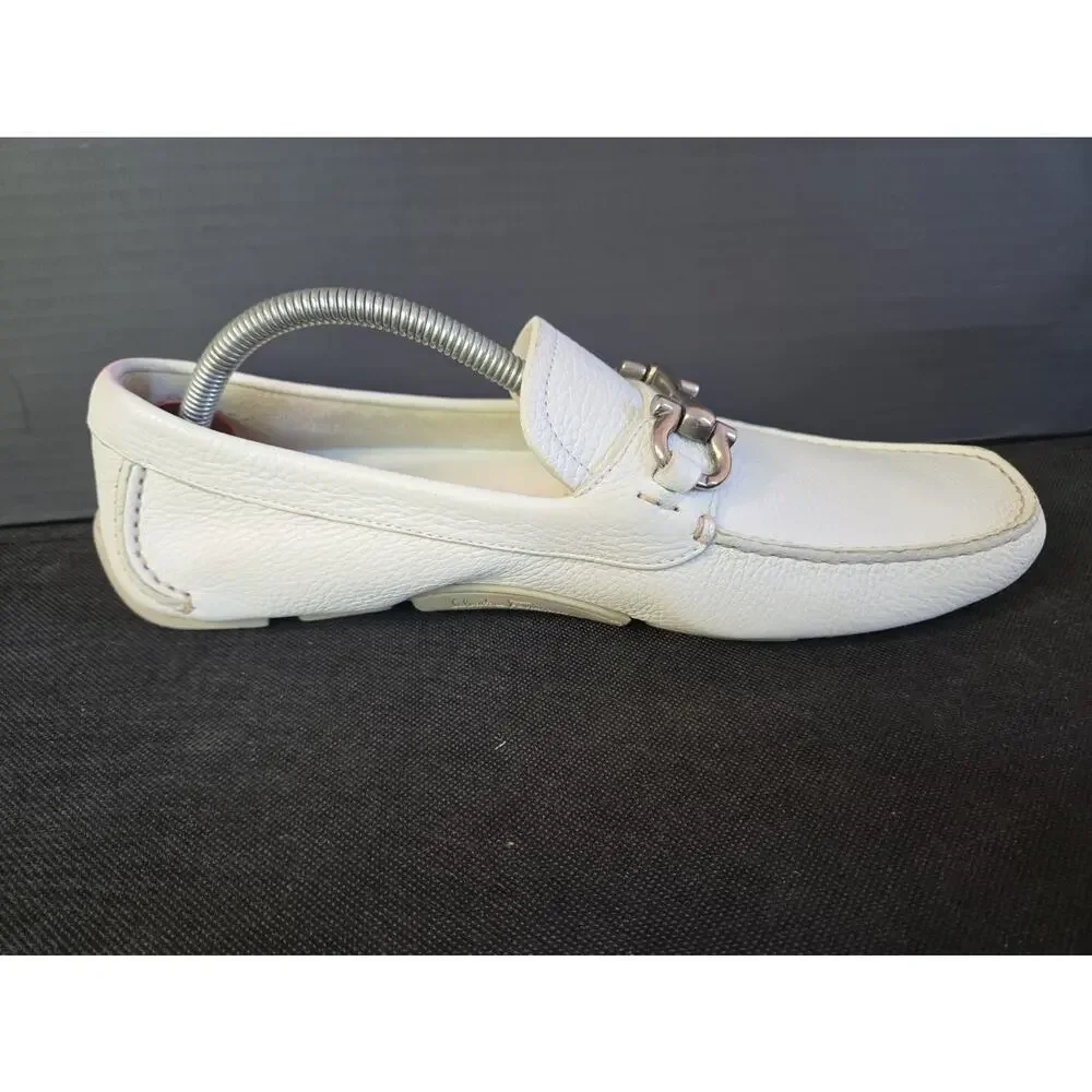 SALVATORE FERRAGAMO Size 8.5D'Parigi' Re White Leather Men's Loafers